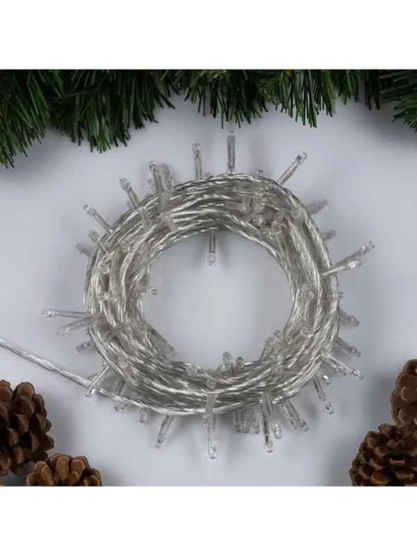 Гирлянда &laquo;Нить&raquo; 10 м, IP20, прозрачная нить, 100 LED, 8 режимов, 220 В, свечение жёлтое