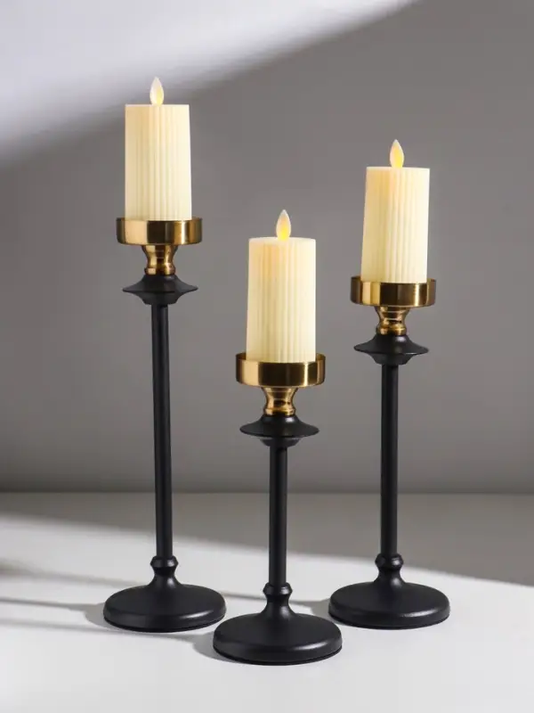 Подсвечник металл  Подсвечник металл "Эстетика" чёрный с золотом d=6,7 см набор 3 шт h=222,5, 28 и 32 см