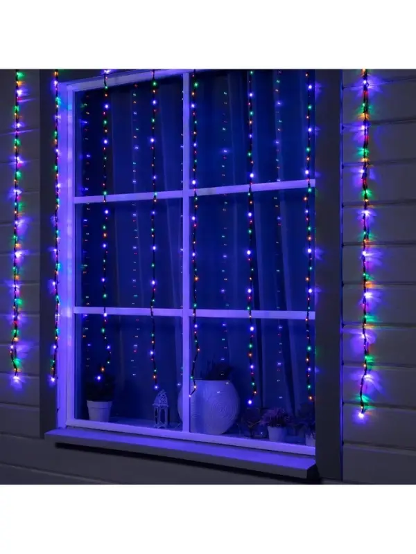 Гирлянда &laquo;Водопад&raquo; 2&times;1.5 м, IP44, тёмная нить, 400 LED, свечение мульти, 8 режимов, 220 В