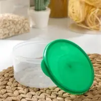 Контейнер круглый Доляна, пищевой, 500 мл, прозрачный, крышка зелёная Контейнер круглый Доляна, пищевой, 500 мл, прозрачный, крышка зелёная