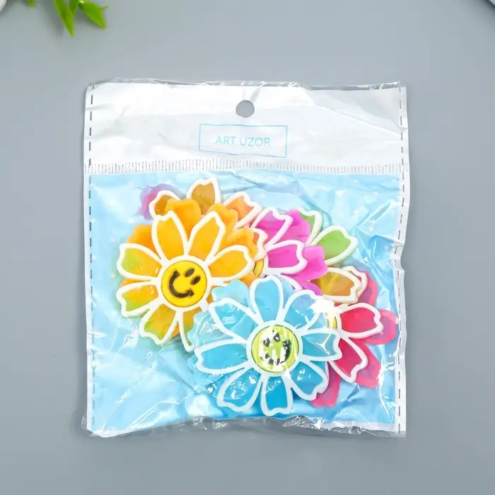 Декор для творчества резина "Ромашка смайл" набор 10 шт 4х4 см