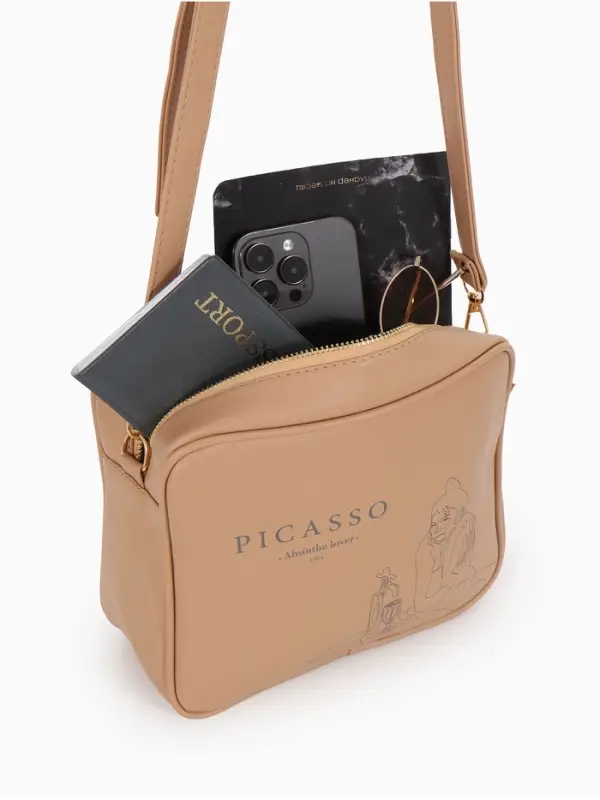 Сумка женская кросс-боди TEXTURA на молнии, 22&times;8&times;17 см, с принтом, бежевая