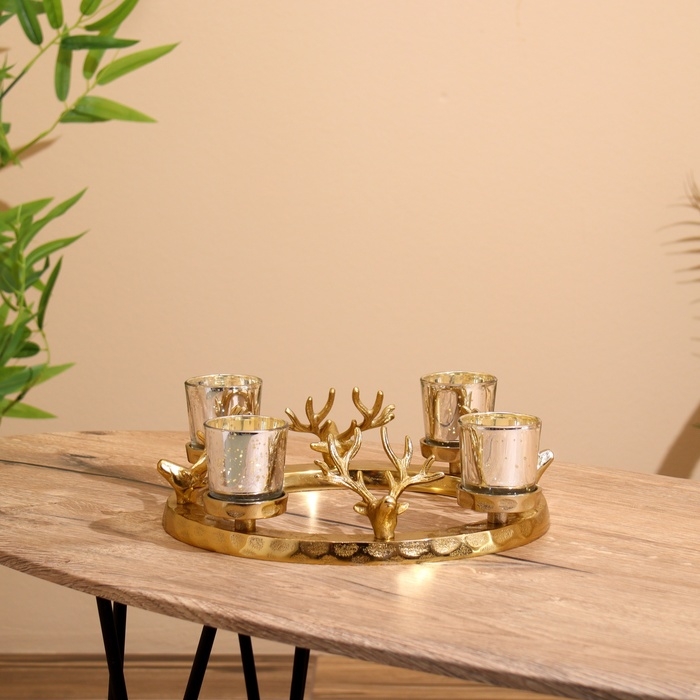 Подсвечник на 4 свечи  Подсвечник на 4 свечи "Рожки" алюминий 30х30х10 см