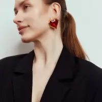 Серьги &laquo;Императрица&raquo; сердце, красные в золоте