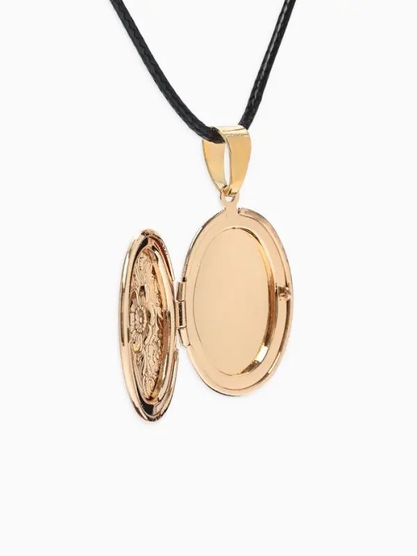 Кулон для фото на шнурке &laquo;Овал с цветами&raquo;, цвет золото на чёрном шнурке, 45 см