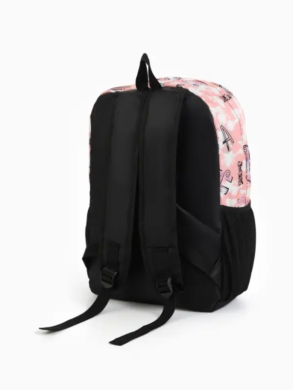 Рюкзак школьный на молнии, с карманами, с рисунками, размер 30&times;13&times;42 см, серый/розовый