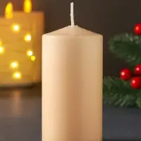 Свеча столб 50х100мм с декором, мишка, бежевая Свеча столб 50х100мм с декором, мишка, бежевая