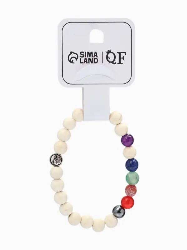 Браслет из бусин &laquo;Чакры. Планеты и Инь-ян&raquo;, d=7 см, разноцветный, белый с чернёным серебром