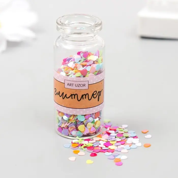 Глиттер в баночке  Глиттер в баночке "Сердечки микс" р-р 3 мм 7 гр 5х2х2 см