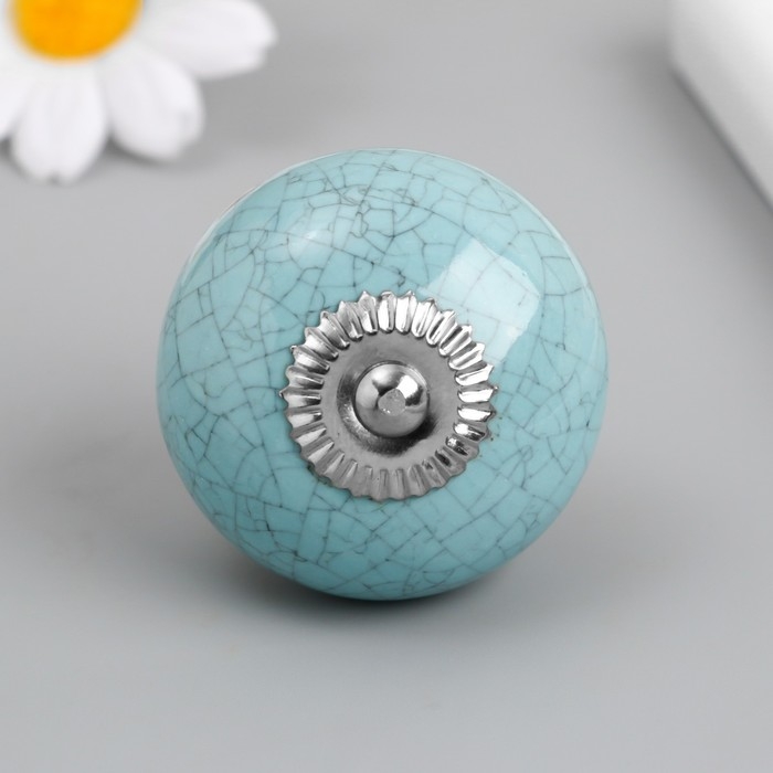 Ручка для шкатулки керамика, металл Ручка для шкатулки керамика, металл "Кракелюр на голубом" 4,3х4,3х6 см