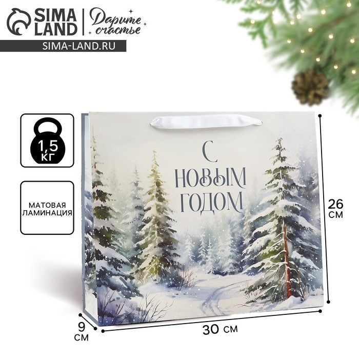 Пакет подарочный новогодний ламинированный &laquo;Зимний лес&raquo;, M 26 х 30 х 9 см , Новый год