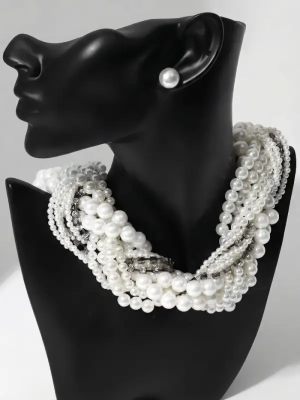 Набор 2 предмета: серьги, бусы &laquo;Жемчужный со стразами&raquo;, белый, 40 см