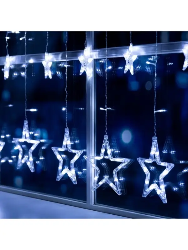 Гирлянда &laquo;Бахрома&raquo; 2.4&times;0.9 м с насадками &laquo;Звёзды&raquo;, IP20, прозрачная нить, 138 LED, свечение белое, 8 режимов, 220 В