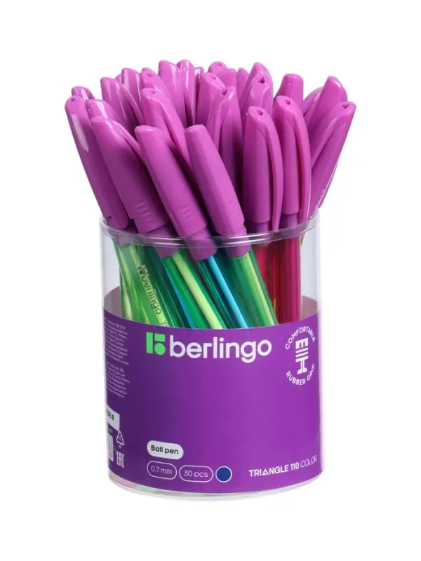 Ручка шариковая Berlingo. Triangle 110 Color, синий стержень, узел 0.7 мм, резиновый упор, МИКС