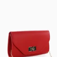 Сумка-клатч женская вечерняя на клапане, на золотистой цепочке, однотонная, бордовая