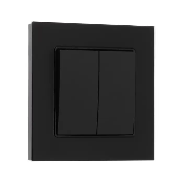 Выключатель TOT Matte Glass, 10 А, 2 клавиши, скрытый монтаж, стеклянная рамка, чёрный