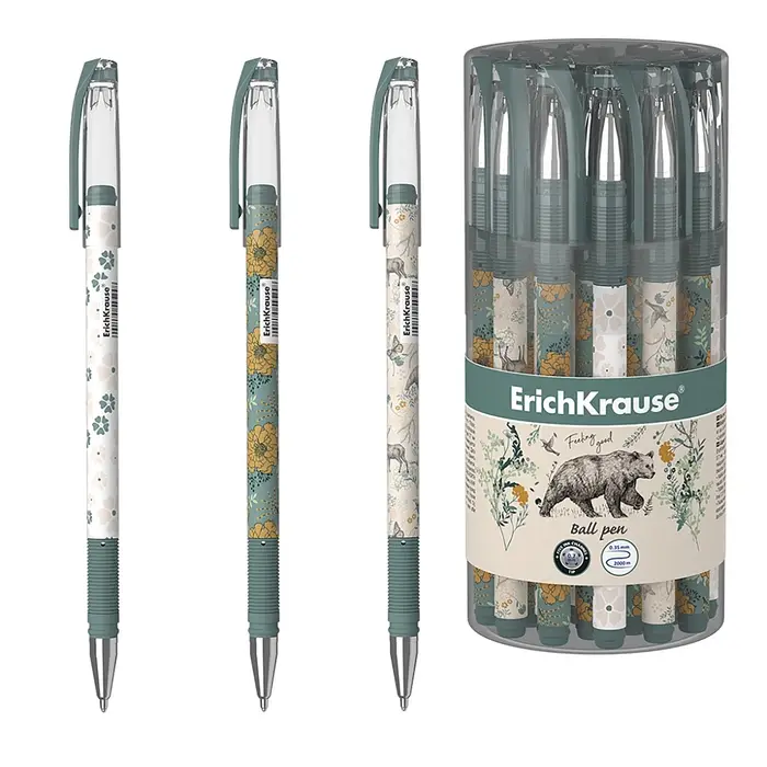 Ручка шариковая ErichKrause Ручка шариковая ErichKrause "ColorTouch Natural Life", узел 0.7 мм, синяя, тонкое письмо, резиновый держатель, стержень с дизайном, микс