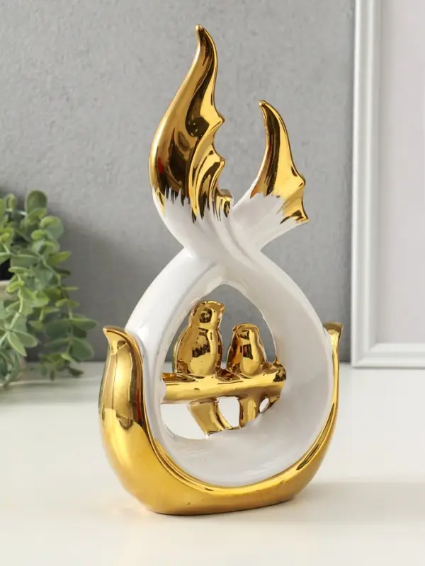 Сувенир керамика Сувенир керамика "Две птички на ветке" белый с золотом 7х15,5х29,5 см