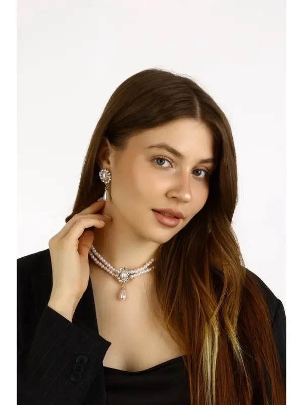 Набор 2 предмета: серьги, колье &laquo;Антуанетта&raquo;, вспышка, белый в золоте, 40 см