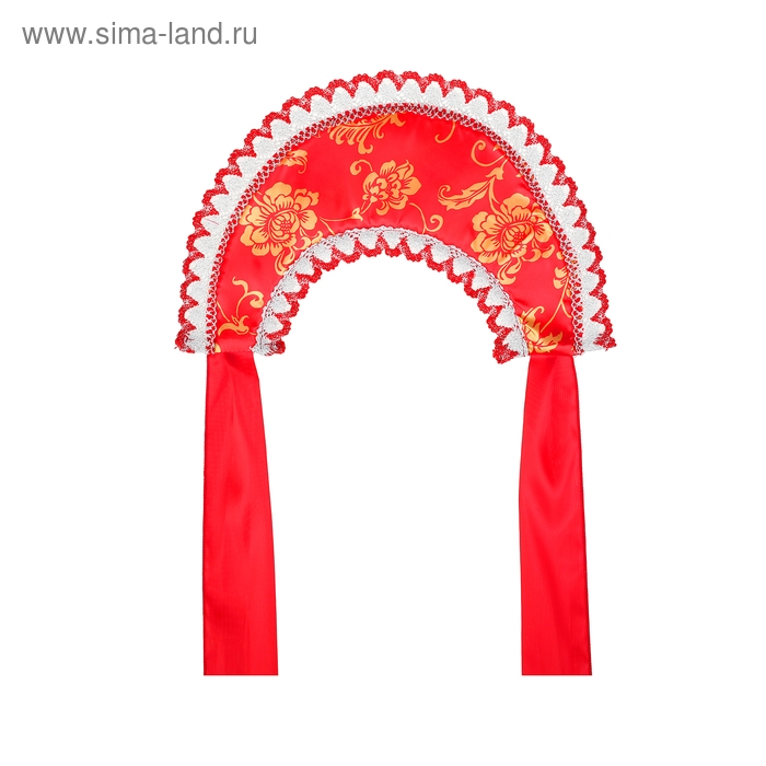 Кокошник «Красный с узором», атлас, завязка на бант Кокошник «Красный с узором», атлас, завязка на бант