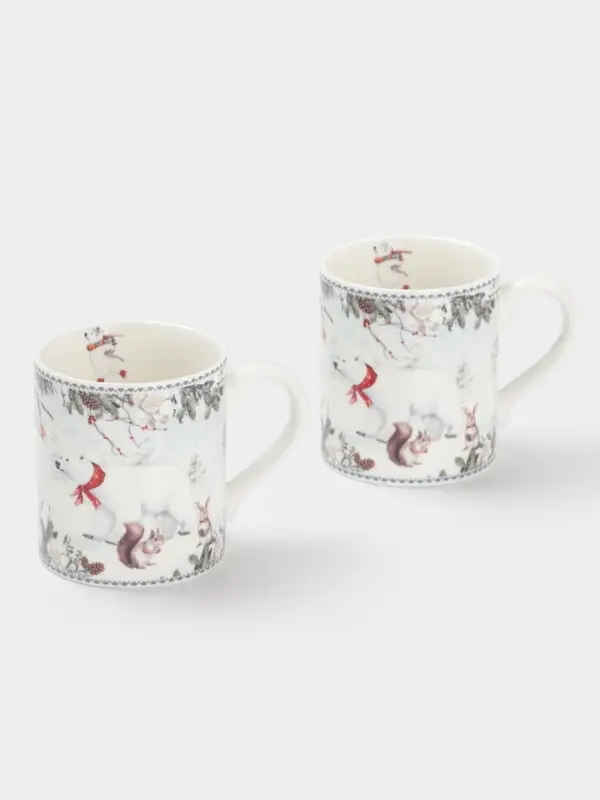 Набор кружек новогодних «Белый мишка», 2 шт., 220 мл, керамика, подарочная упаковка, белый