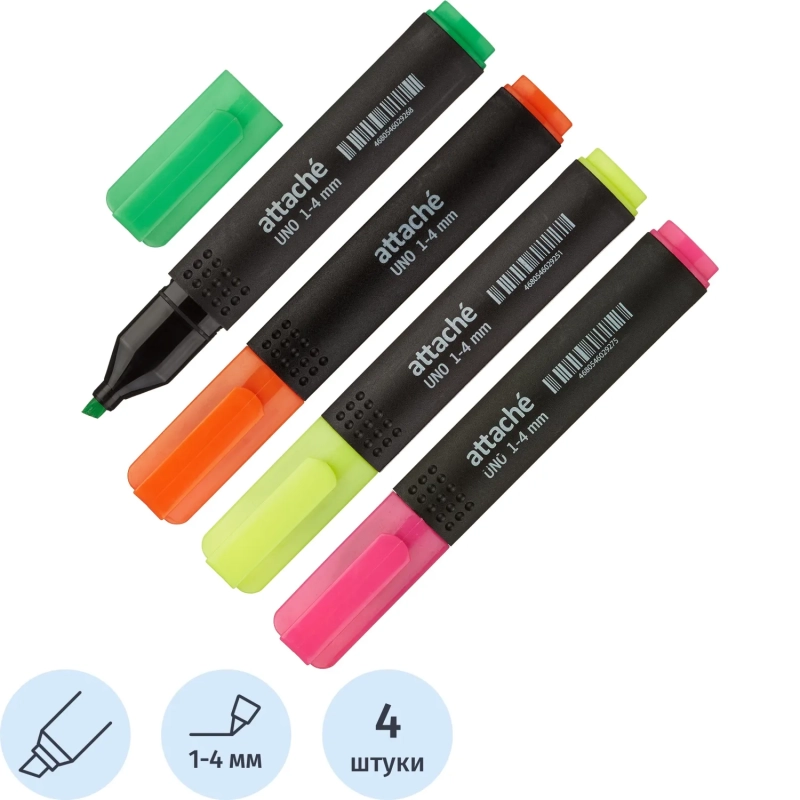 Набор текстовыделителей Uno 1-4мм набор 4цв