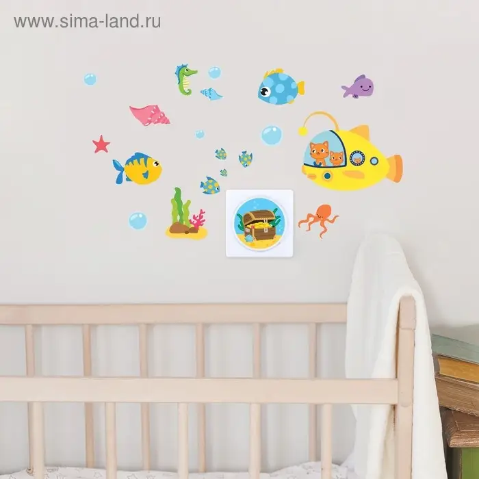 Светильник с наклейками «Подводный мир», 25 х 15 см
