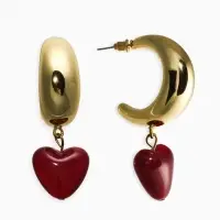 Серьги &laquo;Новый стиль. Сердечки&raquo;, бордовые в золоте d=3 см