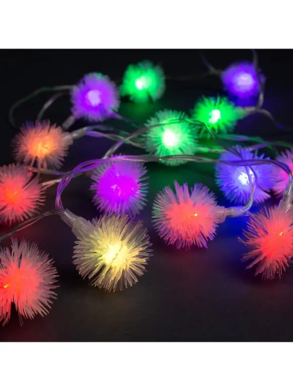 Гирлянда &laquo;Нить&raquo; 3 м с насадками &laquo;Ёжики&raquo;, IP20, прозрачная нить, 20 LED, свечение мульти (RG/RB), мигание, USB
