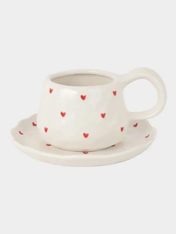 Чайная пара &laquo;Уютный дом. Сердечки&raquo;, 2 предмета: блюдце 15&times;2 см, чашка 275 мл, керамика