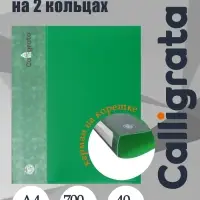 Папка на 2 кольцах А4, Calligrata, 40 мм, 700 мкм, карман на торце, зеленая
