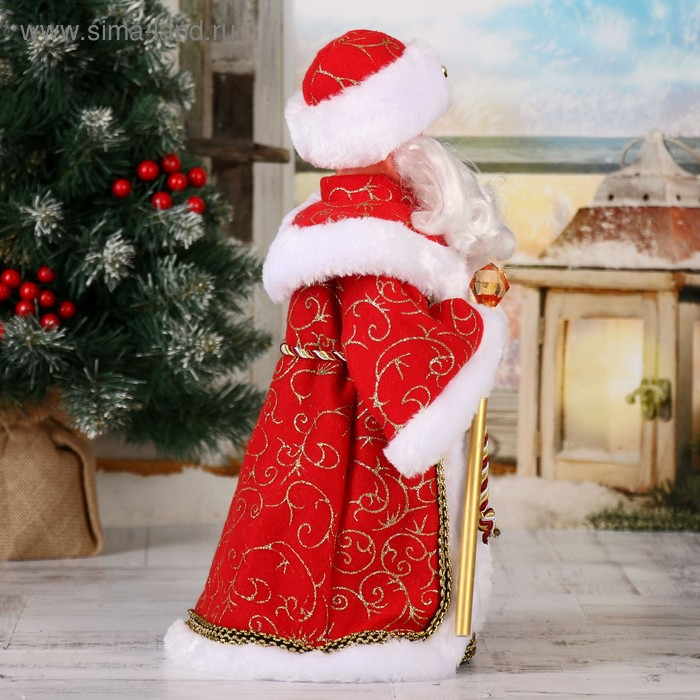 Дед Мороз  Дед Мороз "Кудрявая борода" двигается, 37 см, красный