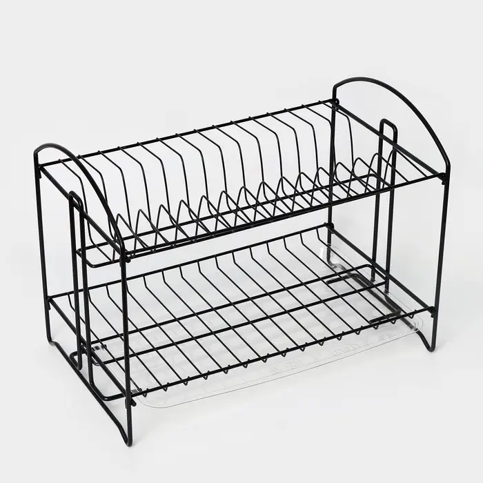 Сушилка для посуды с поддоном 2-х ярусная, разборная, 39.5&times;24&times;29.5 см, чёрная