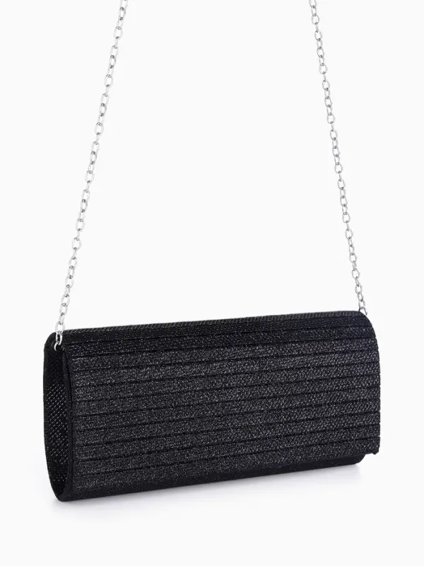 Сумка-клатч на магните, на серебристой цепочке, чёрная