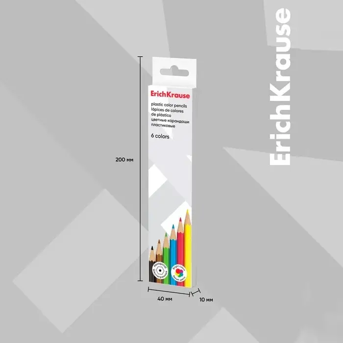 Карандаши цветные 6 цветов, ErichKrause, пластик, шестигранные, 2.6 мм грифель, картонная упаковка, европодвес