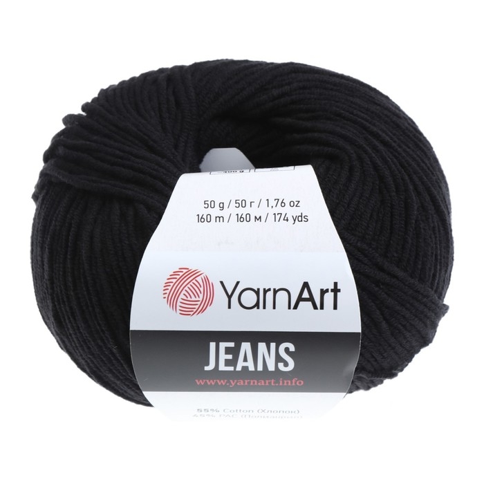 Пряжа Пряжа "Jeans" 55% хлопок, 45% акрил 160м/50гр (53 черный)