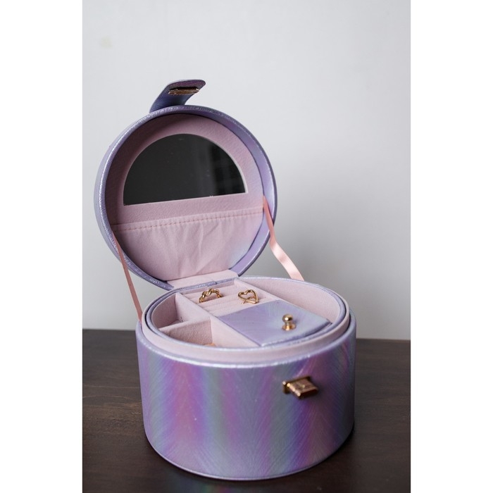 Шкатулка кожзам для украшений круглая  Шкатулка кожзам для украшений круглая "Переливы сирень" 12х17,5х17 см