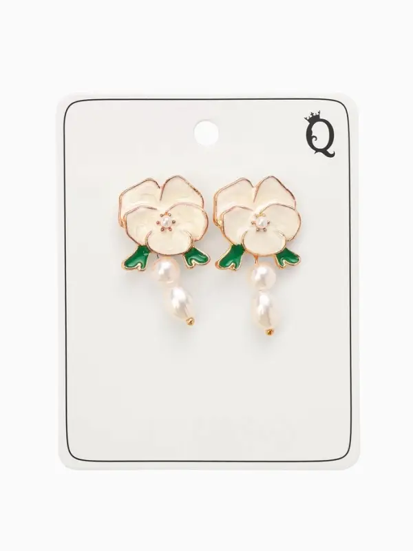 Серьги Серьги "Цветок кувшинки", цвет белый в золоте