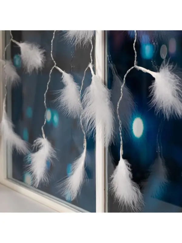 Гирлянда &laquo;Занавес&raquo; 3&times;1.4 м с насадками &laquo;Перья&raquo;, IP20, прозрачная нить, 80 LED, свечение мульти (RG/RB), мигание, 220 В