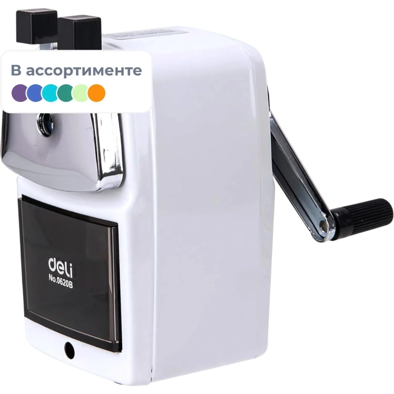 Точилка механическая Deli, 1 отв., со струбциной, в картонной уп., ассорти