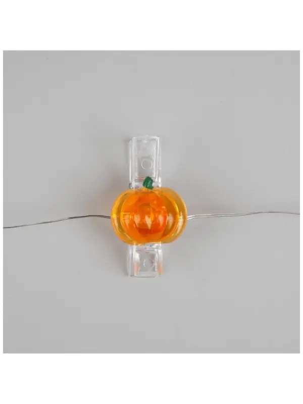 Гирлянда &laquo;Нить&raquo; 2 м, роса с насадками &laquo;Прищепки-тыквы&raquo;, IP20, серебристая нить, 20 LED, батарейки ААх2, свечение тёплое белое