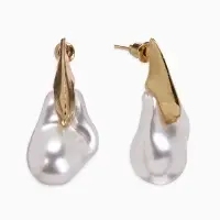 Серьги жемчуг "Капля борроко", цвет белый в золоте Серьги жемчуг "Капля борроко", цвет белый в золоте