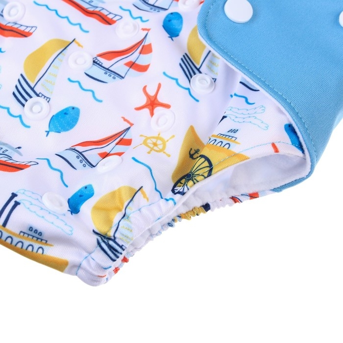 Многоразовый подгузник «Корабли», 3-15 кг, цвет белый, Крошка Я Многоразовый подгузник «Корабли», 3-15 кг, цвет белый, Крошка Я