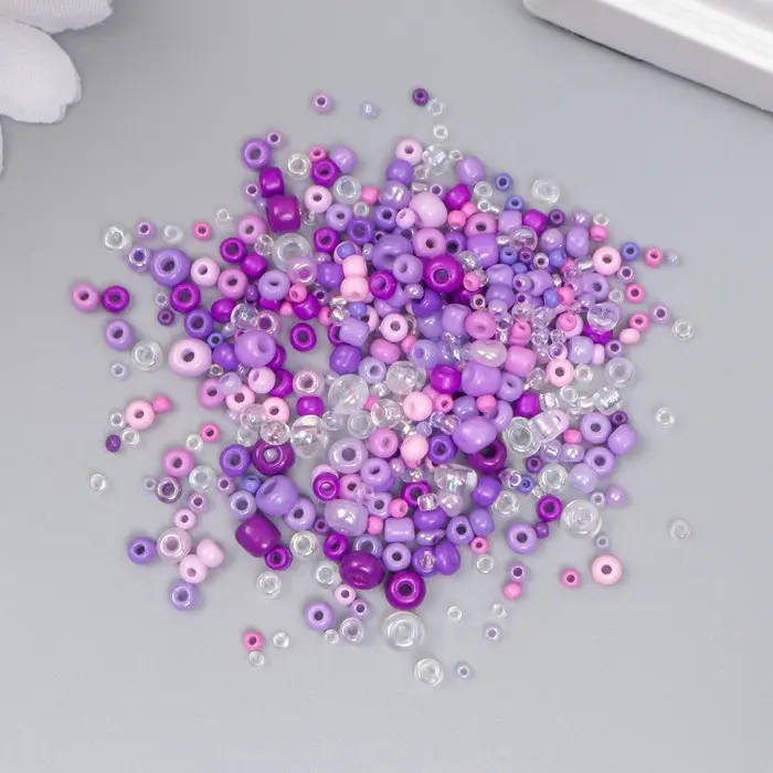 Бисер стекло 6/0 - 15/0 «Ассорти фиолетовое» d=1.5-4 мм, н-р 10 г Бисер стекло 6/0 - 15/0 «Ассорти фиолетовое» d=1.5-4 мм, н-р 10 г