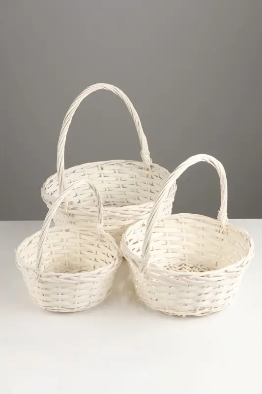 Корзина плетёная для хранения, ива, белая, набор 3 шт.