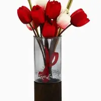 Ваза для цветов с деревянной подставкой из темного стекла, 25.5&times;10 см, 1.25 литра