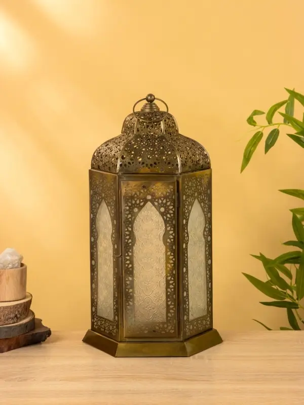 Подсвечник фонарь "Золотое кружево" железо 25х25х43,5 см