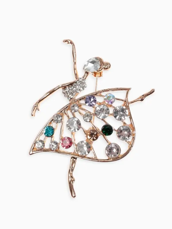 Брошь &laquo;Балерина&raquo;, в платье, цветная в золоте