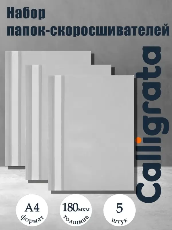 Набор папок-скоросшивателей А4, 5 штук, Calligrata, 180 мкм, с прозрачным верхом, серый
