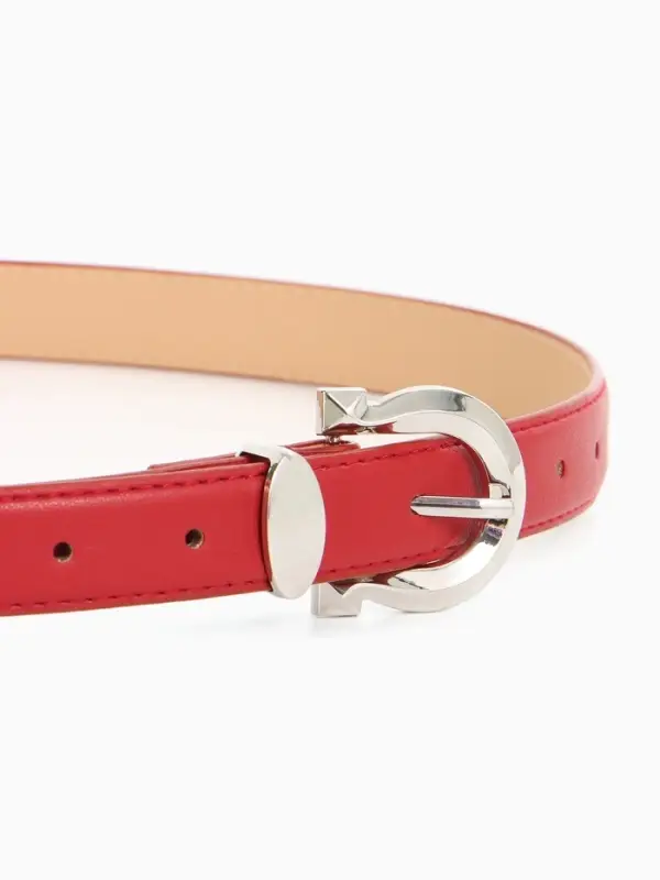 Ремень женский, 110&times;2.3 см, пряжка металл, серебристая, красный